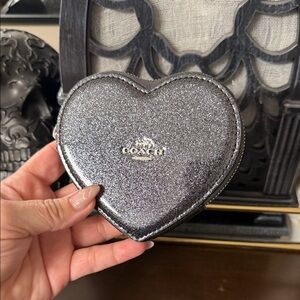 Coach Glittering Silver Heart Coin Pouch